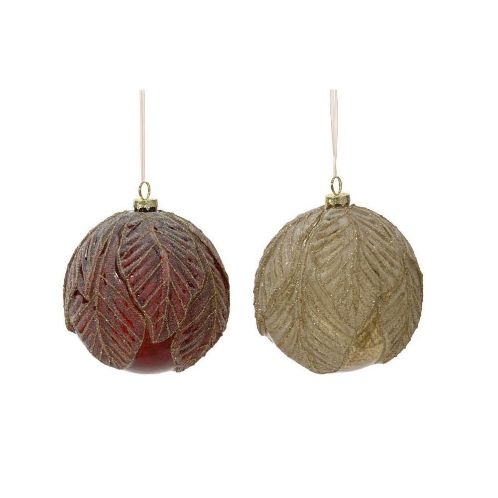 SFERA VETRO FOGLIA ORO ROSSO GLITTER D.15
